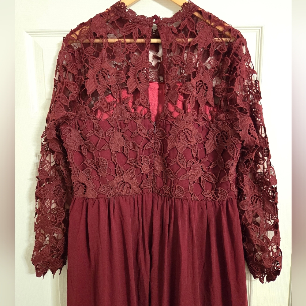Chi Chi London Deep Red Lace Long Sleeve Dress - Picture 7 of 16